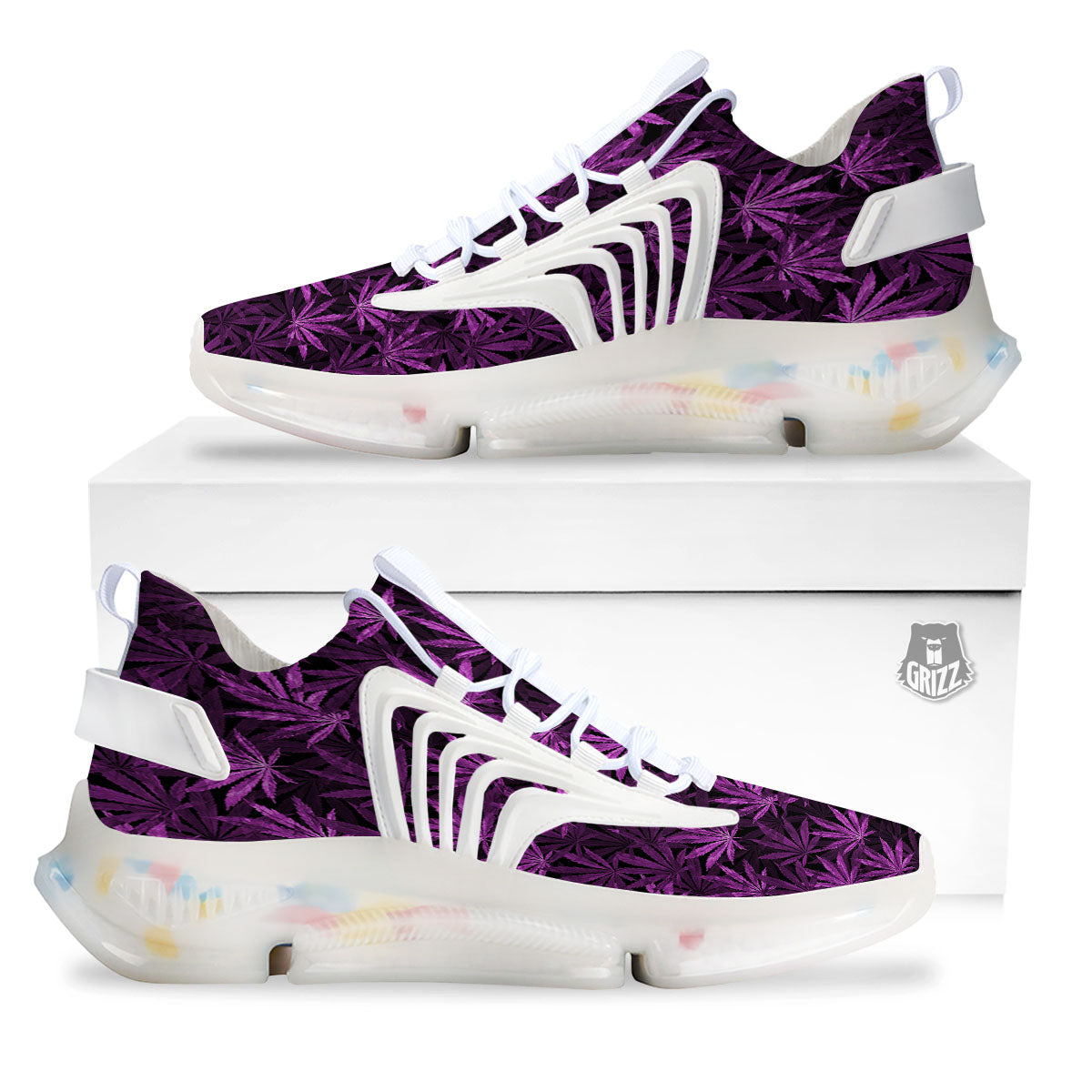 Marijuana Leaf Purple Print Pattern White Gym Shoes-grizzshop