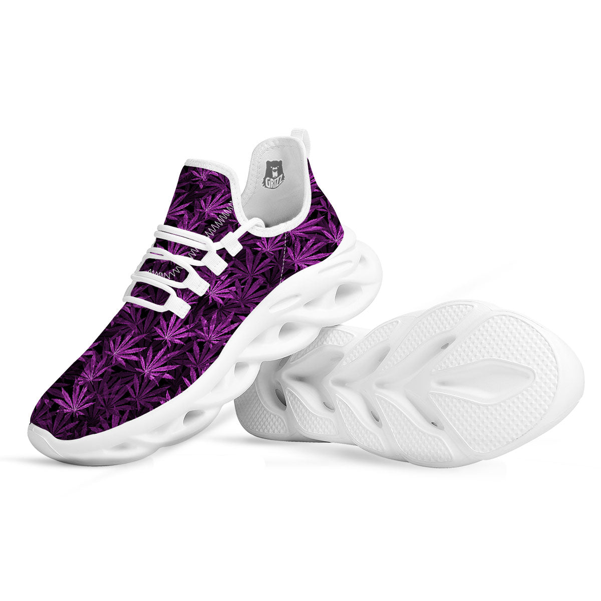 Marijuana Leaf Purple Print Pattern White Running Shoes-grizzshop