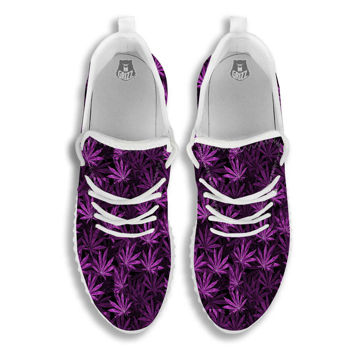 Marijuana Leaf Purple Print Pattern White Walking Shoes-grizzshop
