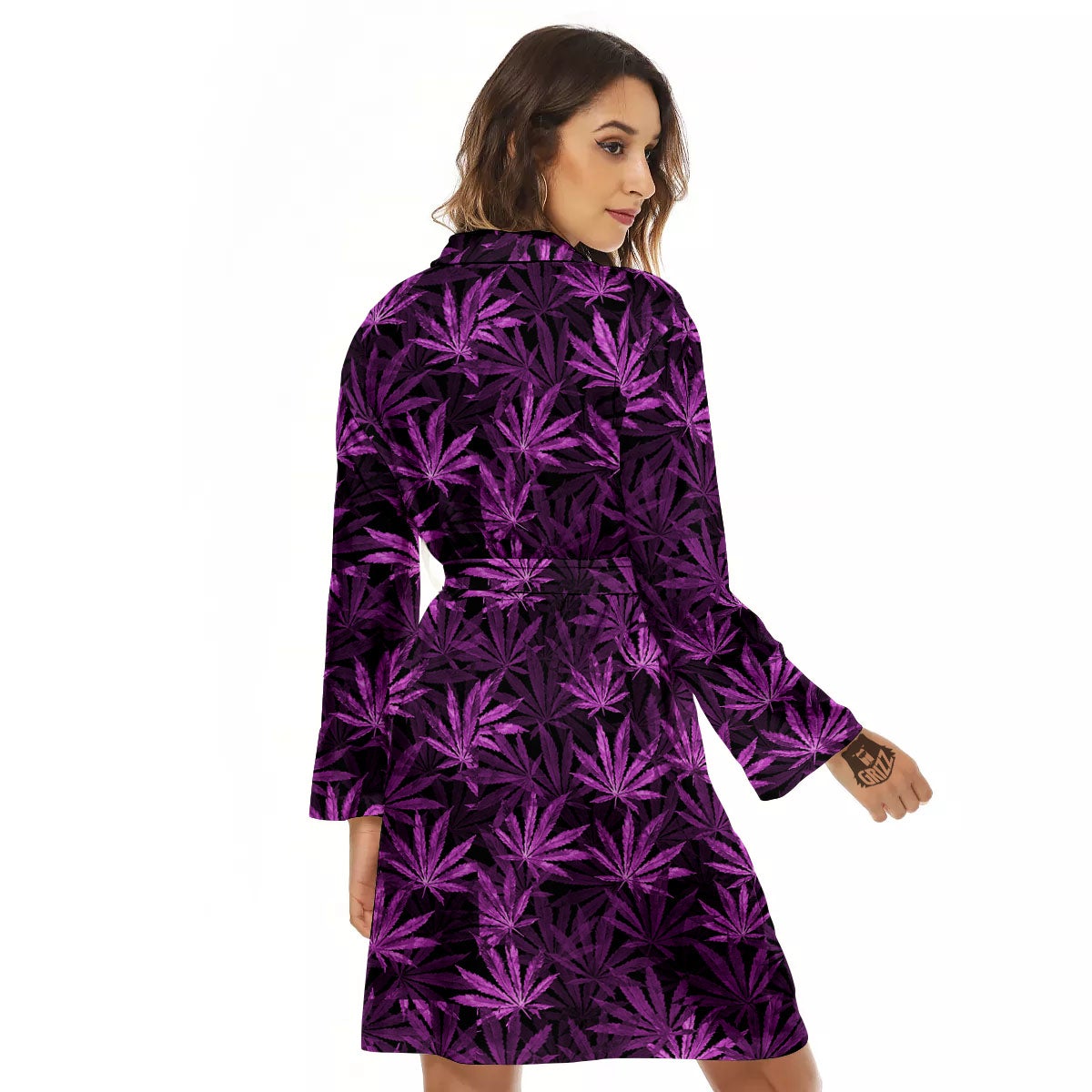 Marijuana Leaf Purple Print Pattern Women's Robe-grizzshop