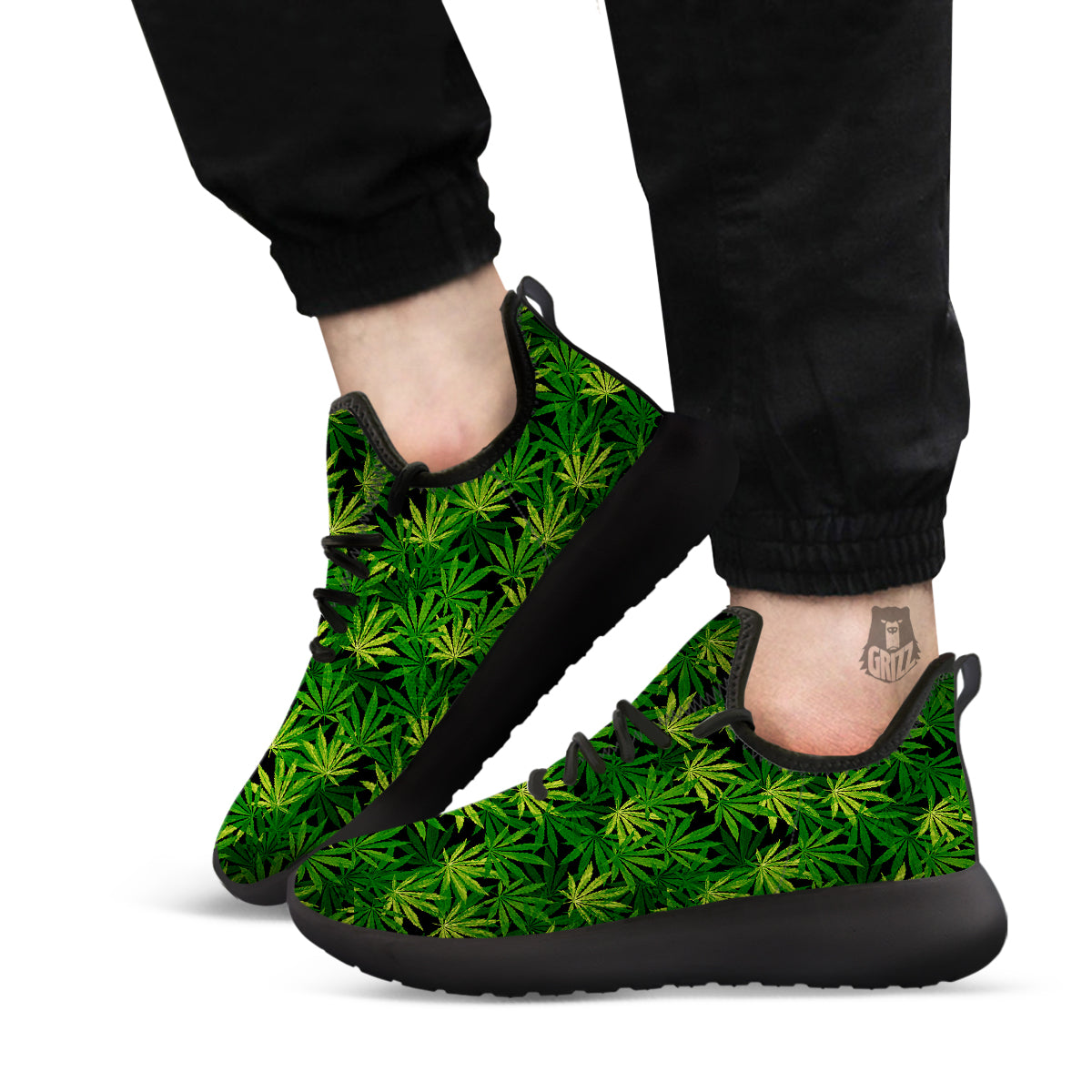 Marijuana Leaf Watercolor Print Pattern Black Athletic Shoes-grizzshop