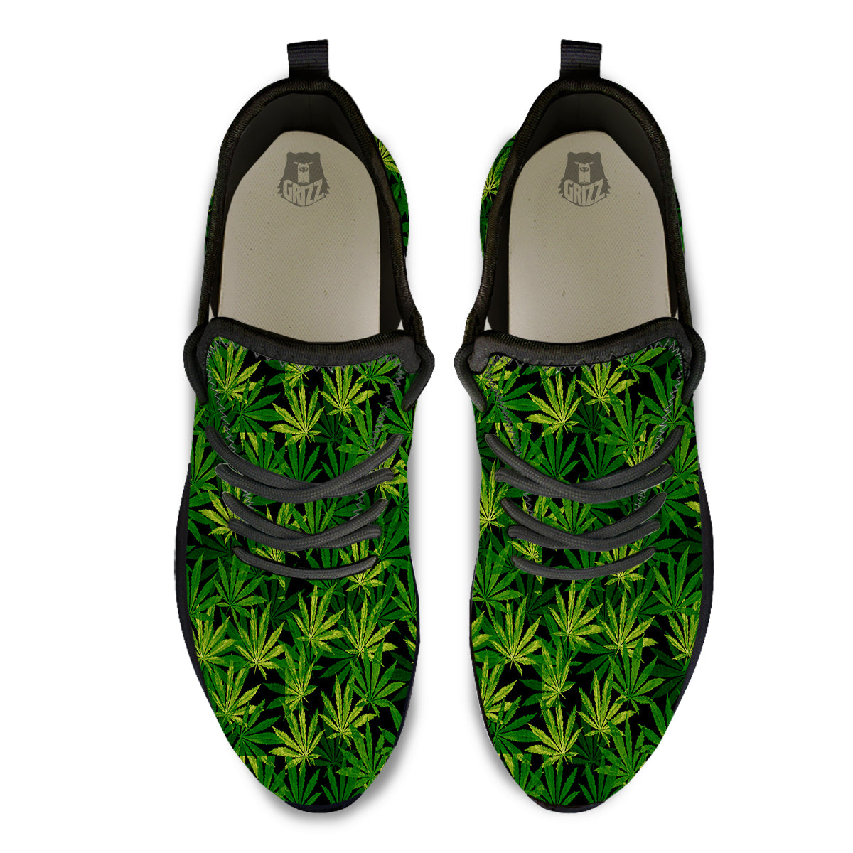 Marijuana Leaf Watercolor Print Pattern Black Athletic Shoes-grizzshop