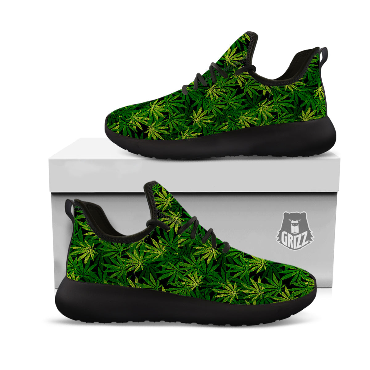 Marijuana Leaf Watercolor Print Pattern Black Athletic Shoes-grizzshop