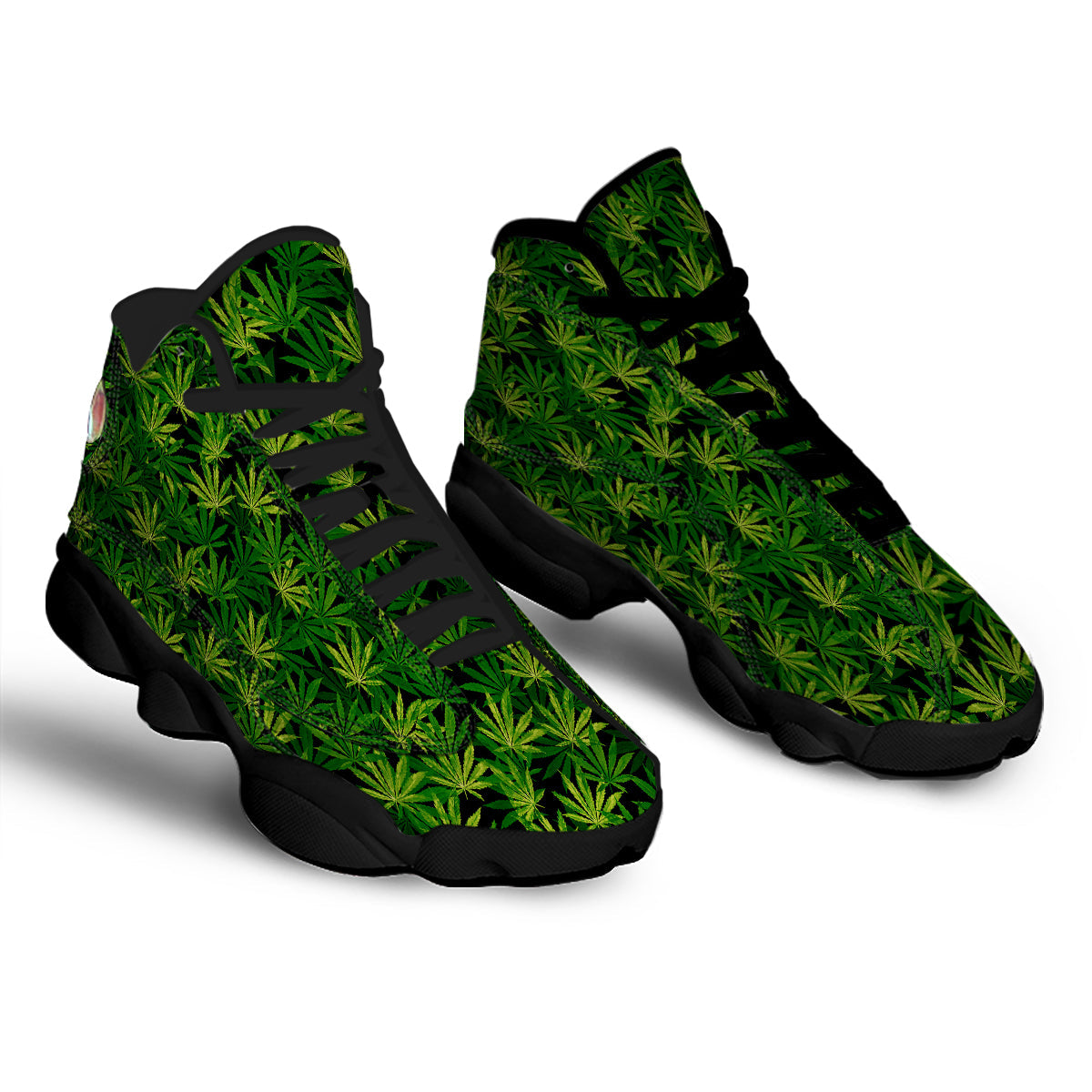 Marijuana Leaf Watercolor Print Pattern Black Basketball Shoes-grizzshop