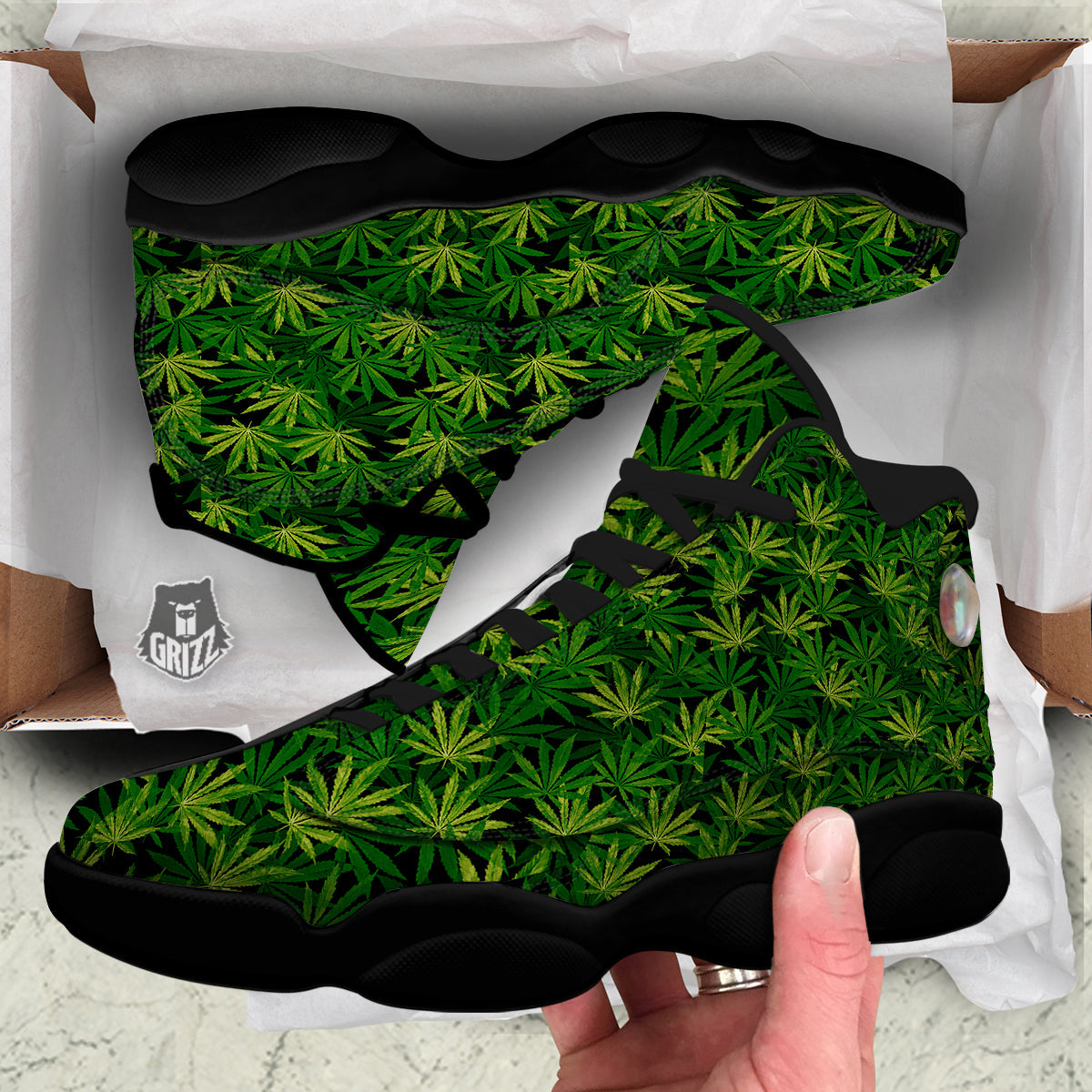 Marijuana Leaf Watercolor Print Pattern Black Basketball Shoes-grizzshop