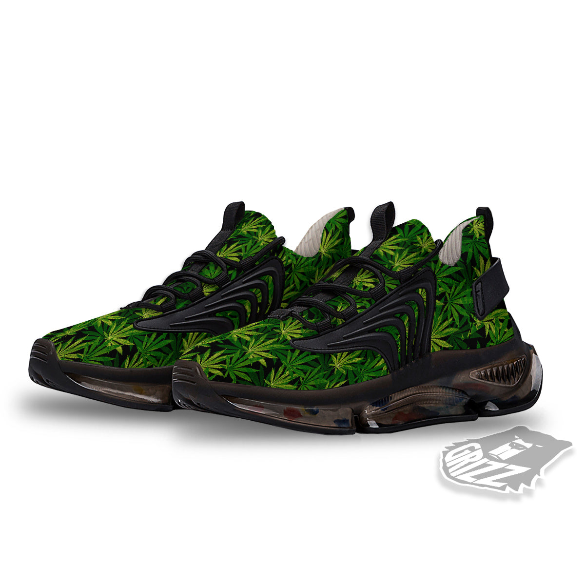 Marijuana Leaf Watercolor Print Pattern Black Gym Shoes-grizzshop