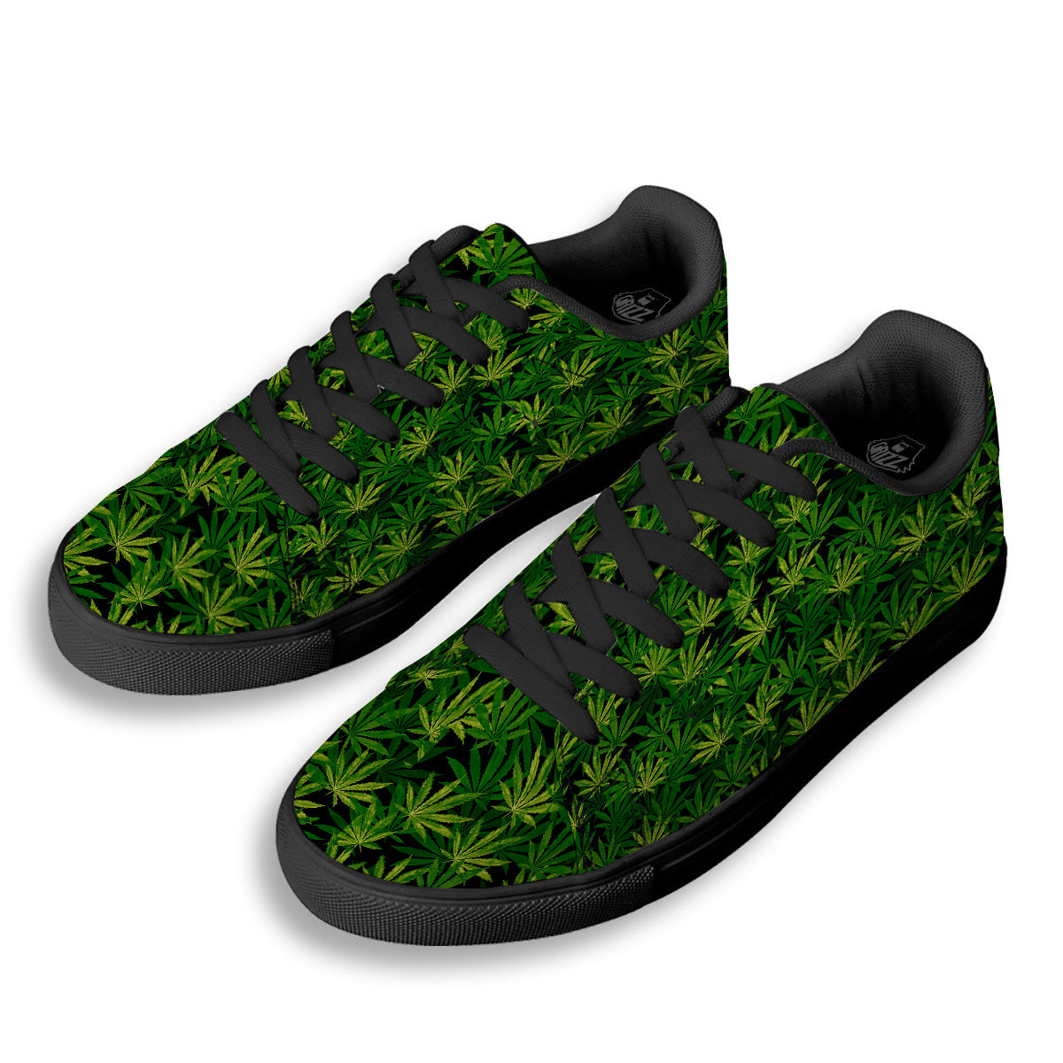 Marijuana Leaf Watercolor Print Pattern Black Low Top Sneakers-grizzshop