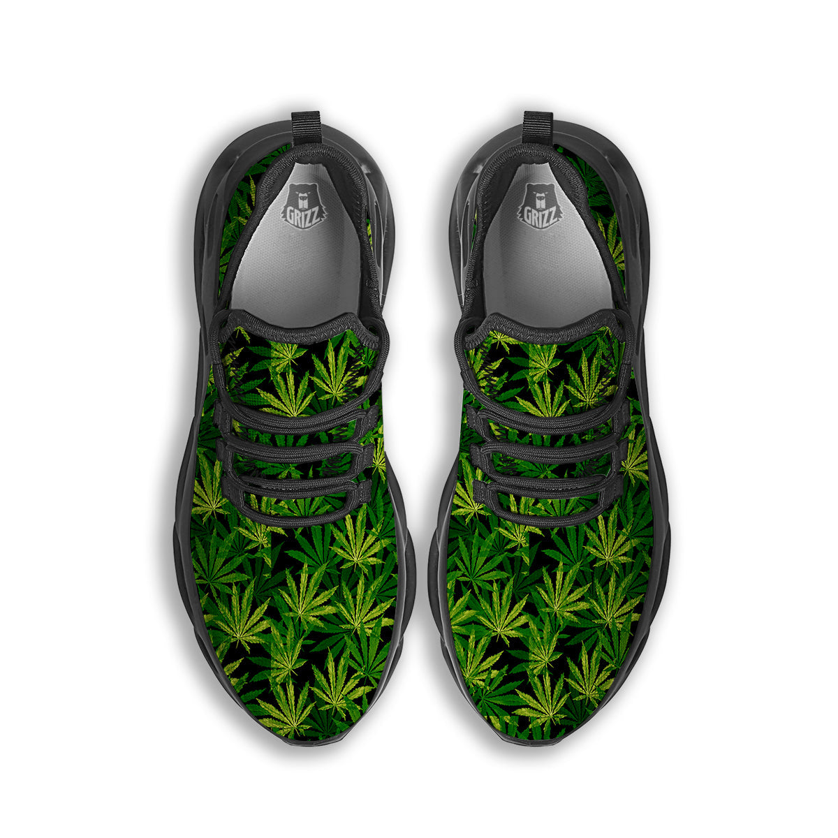 Marijuana Leaf Watercolor Print Pattern Black Running Shoes-grizzshop
