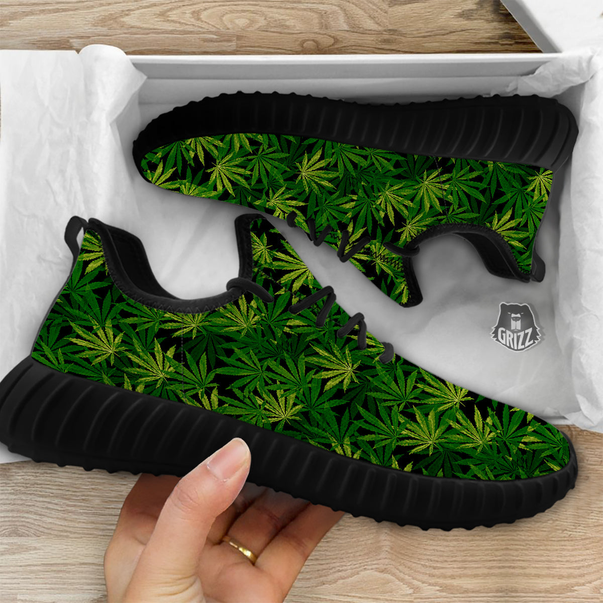 Marijuana Leaf Watercolor Print Pattern Black Walking Shoes-grizzshop