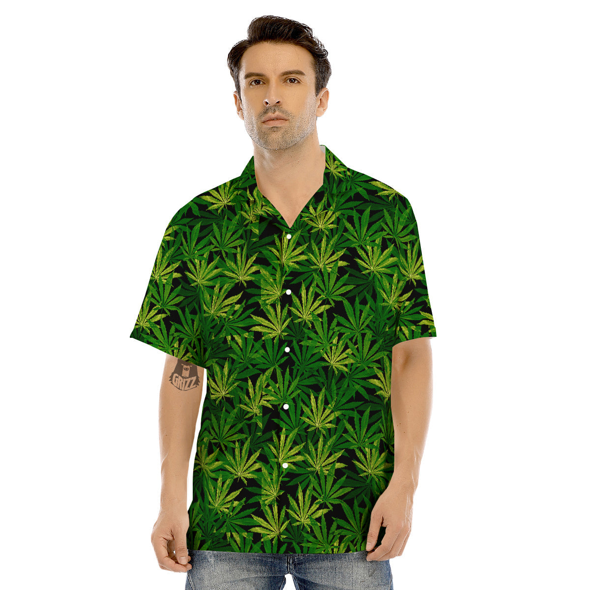 Marijuana Leaf Watercolor Print Pattern Men's Hawaiian Shirt-grizzshop