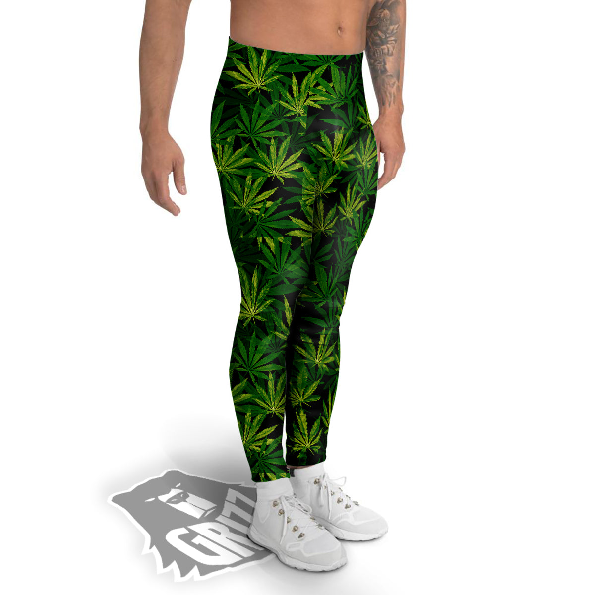 Marijuana Leaf Watercolor Print Pattern Men's Leggings-grizzshop