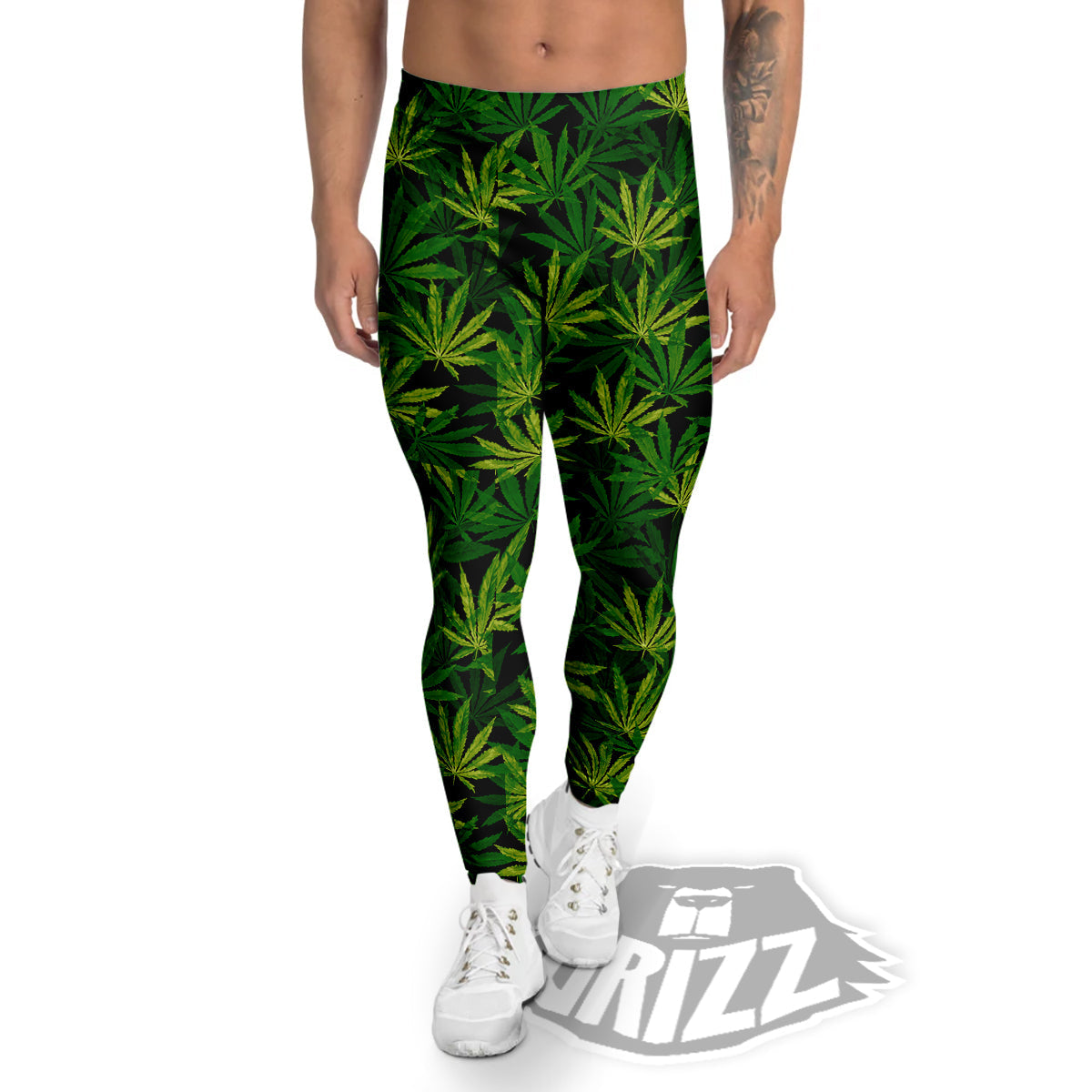 Marijuana Leaf Watercolor Print Pattern Men's Leggings-grizzshop