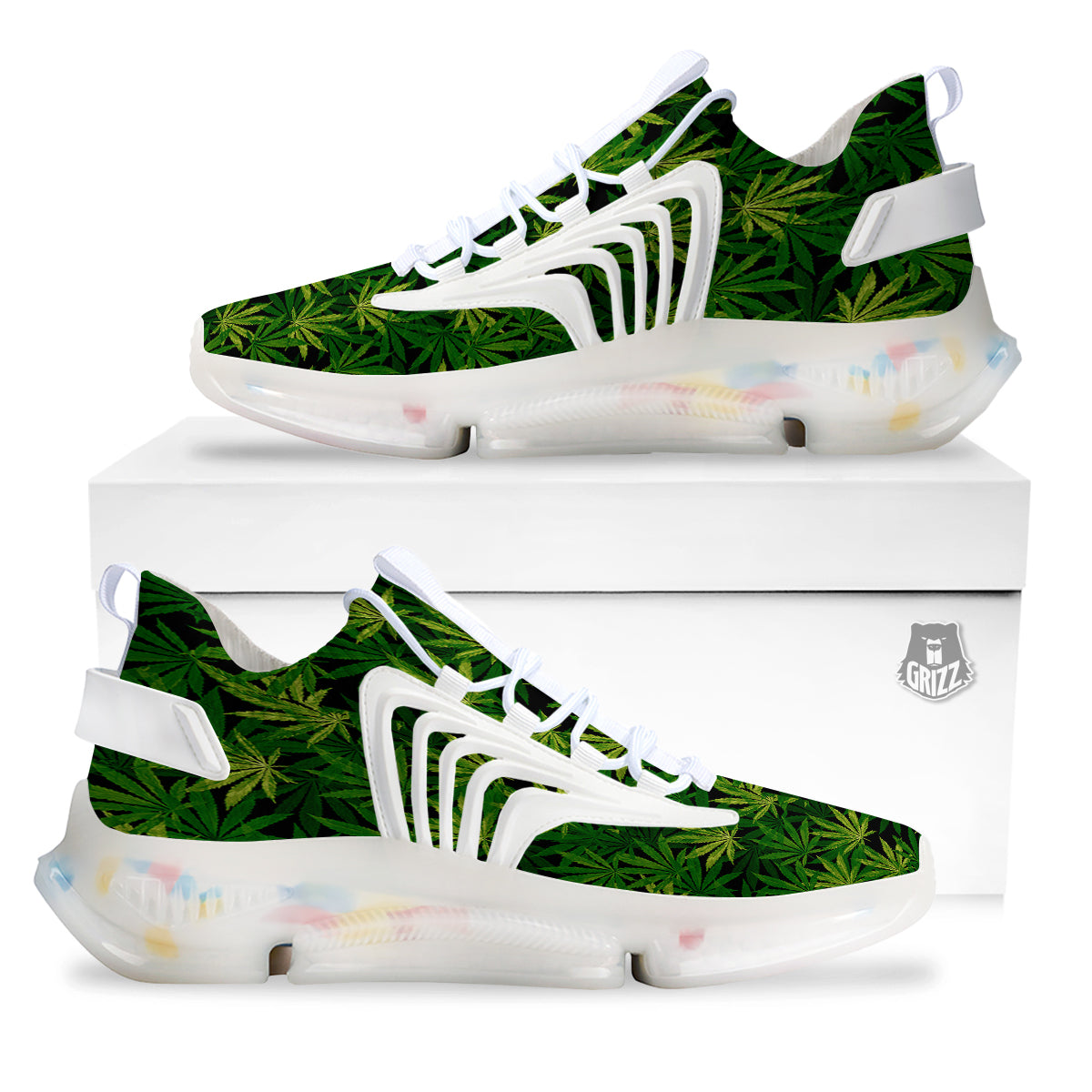 Marijuana Leaf Watercolor Print Pattern White Gym Shoes-grizzshop