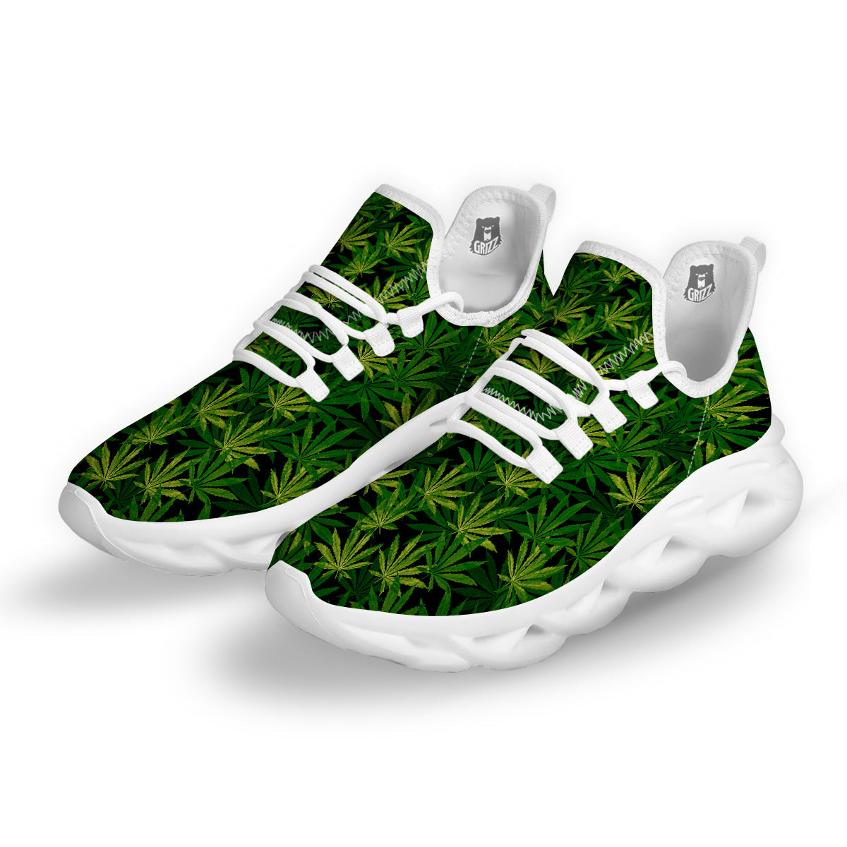 Marijuana Leaf Watercolor Print Pattern White Running Shoes-grizzshop