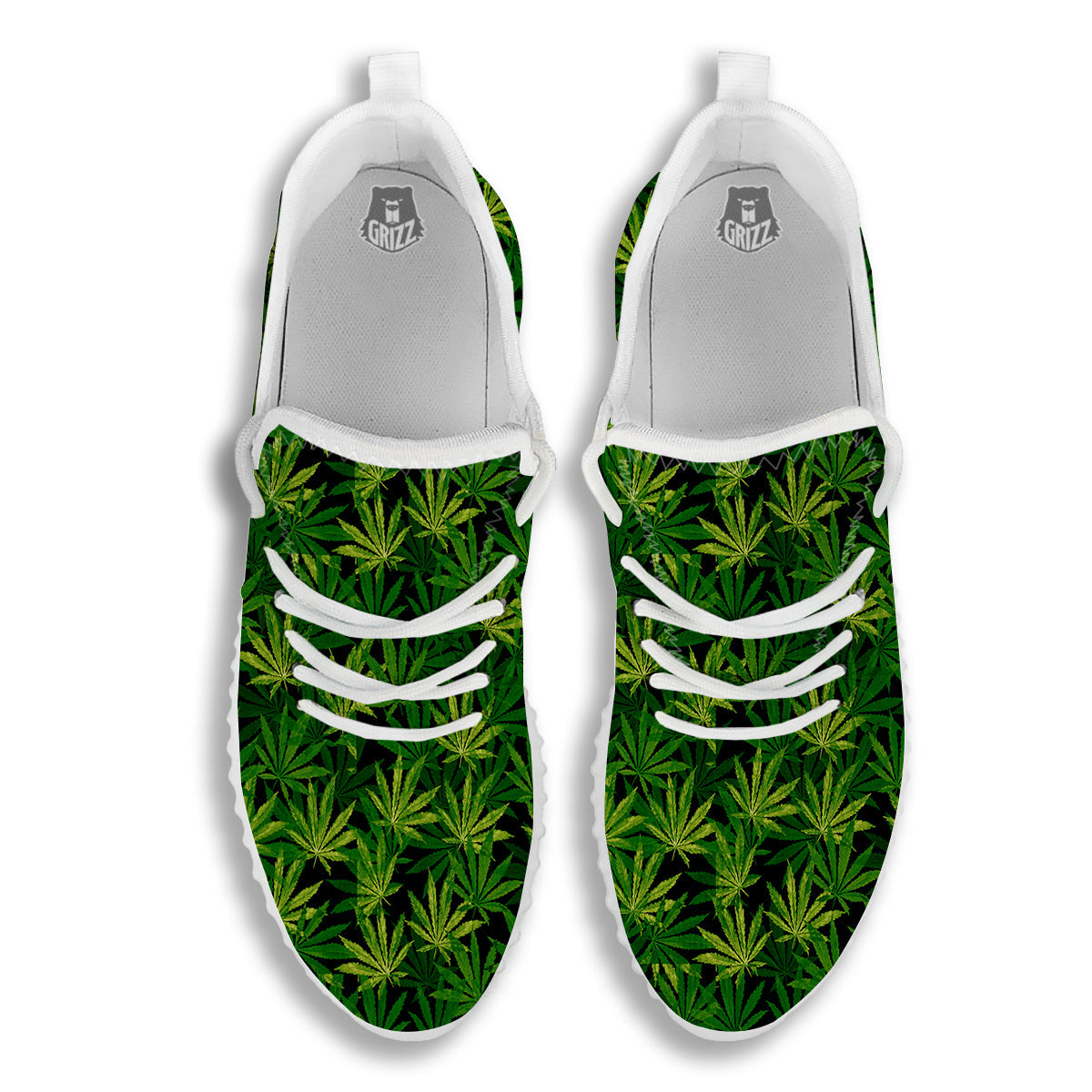 Marijuana Leaf Watercolor Print Pattern White Walking Shoes-grizzshop