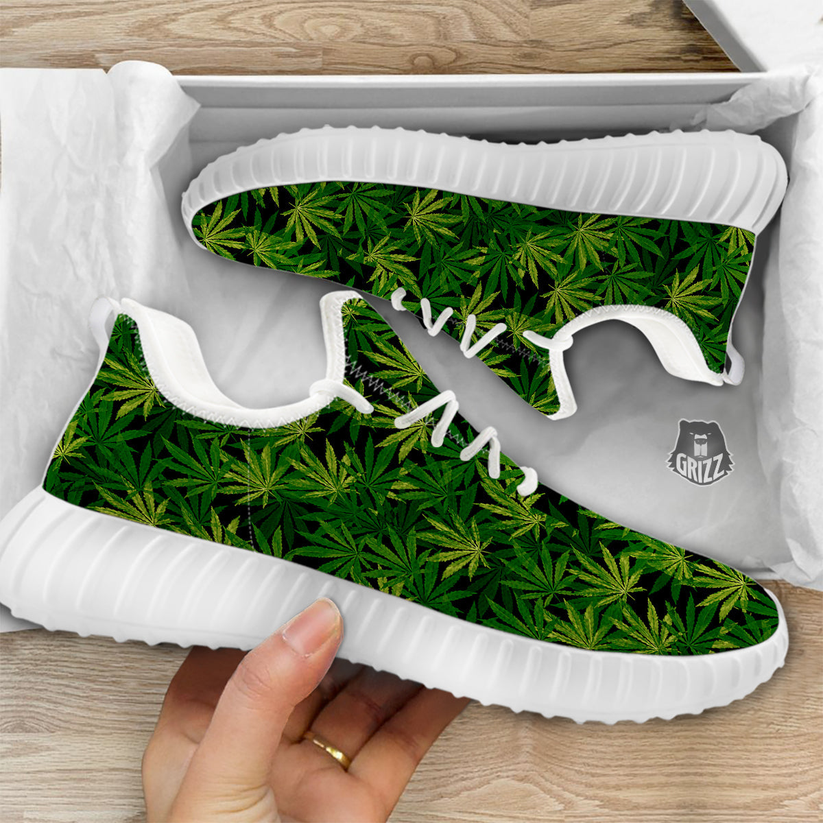 Marijuana Leaf Watercolor Print Pattern White Walking Shoes-grizzshop