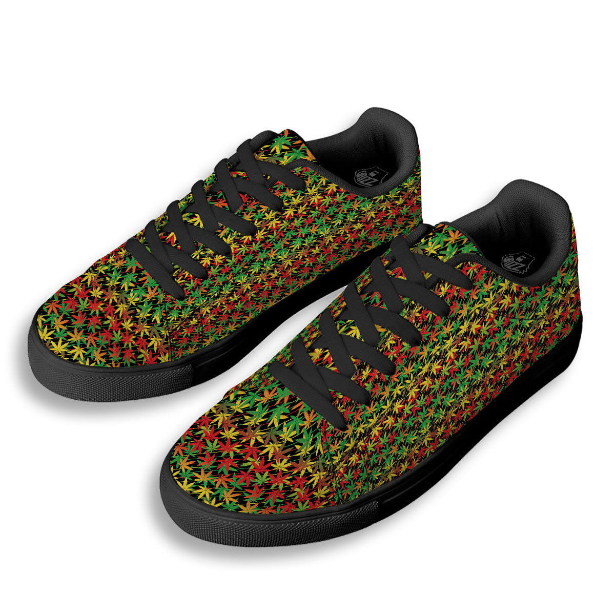 Marijuana Rasta Print Pattern Black Low Top Sneakers-grizzshop