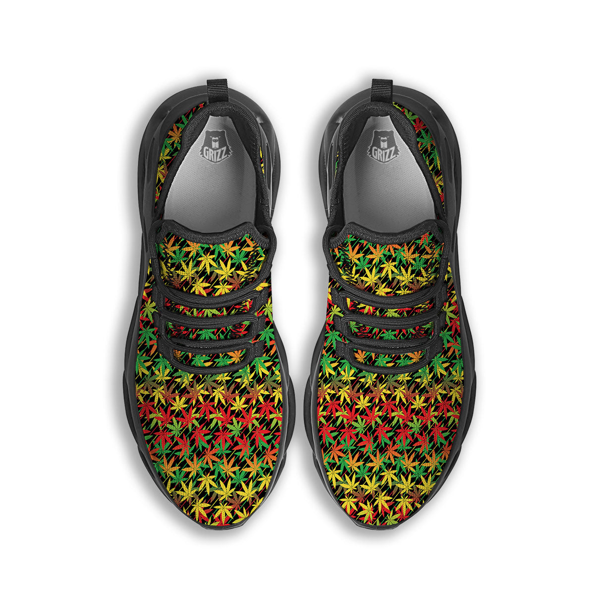 Marijuana Rasta Print Pattern Black Running Shoes-grizzshop