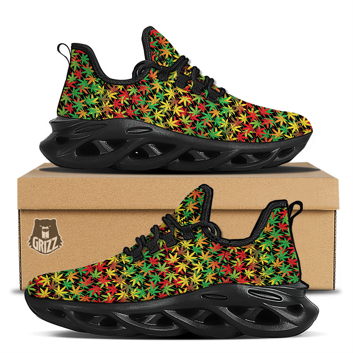 Marijuana Rasta Print Pattern Black Running Shoes-grizzshop