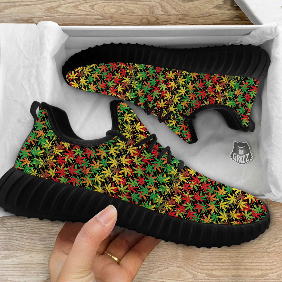Marijuana Rasta Print Pattern Black Walking Shoes-grizzshop