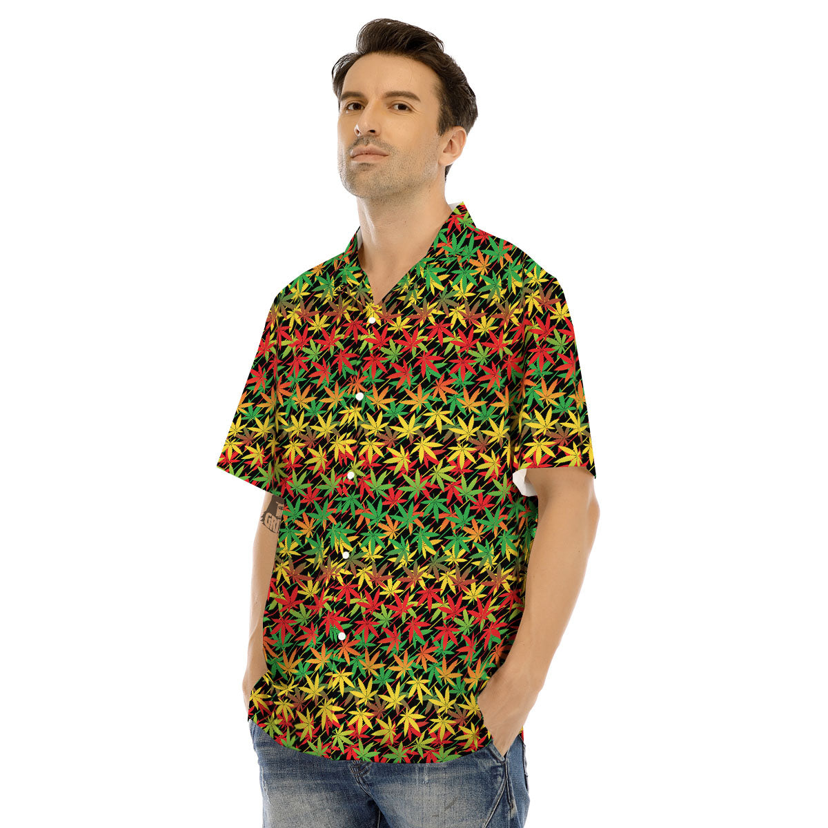 Marijuana Rasta Print Pattern Men's Hawaiian Shirt-grizzshop