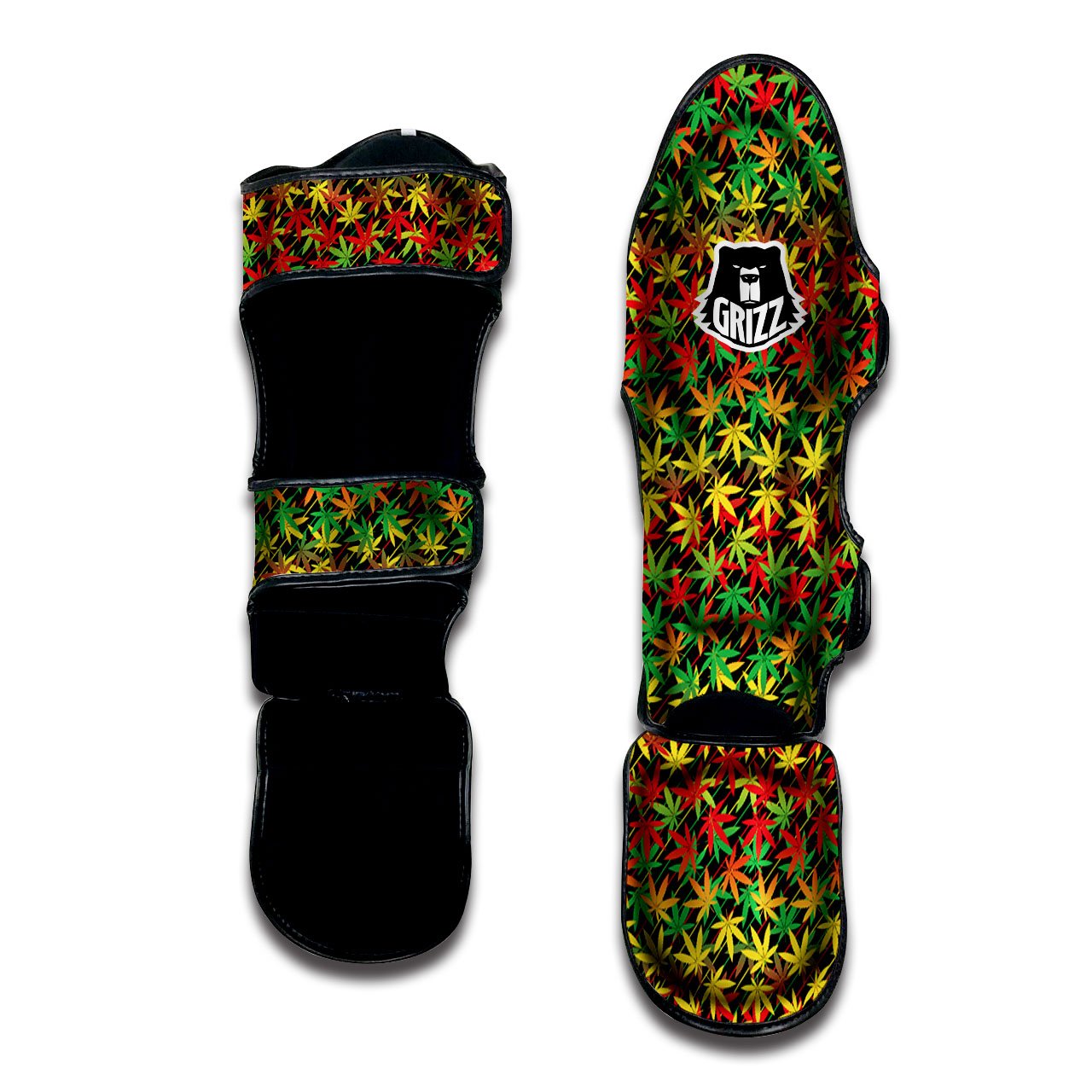 Marijuana Rasta Print Pattern Muay Thai Shin Guards-grizzshop