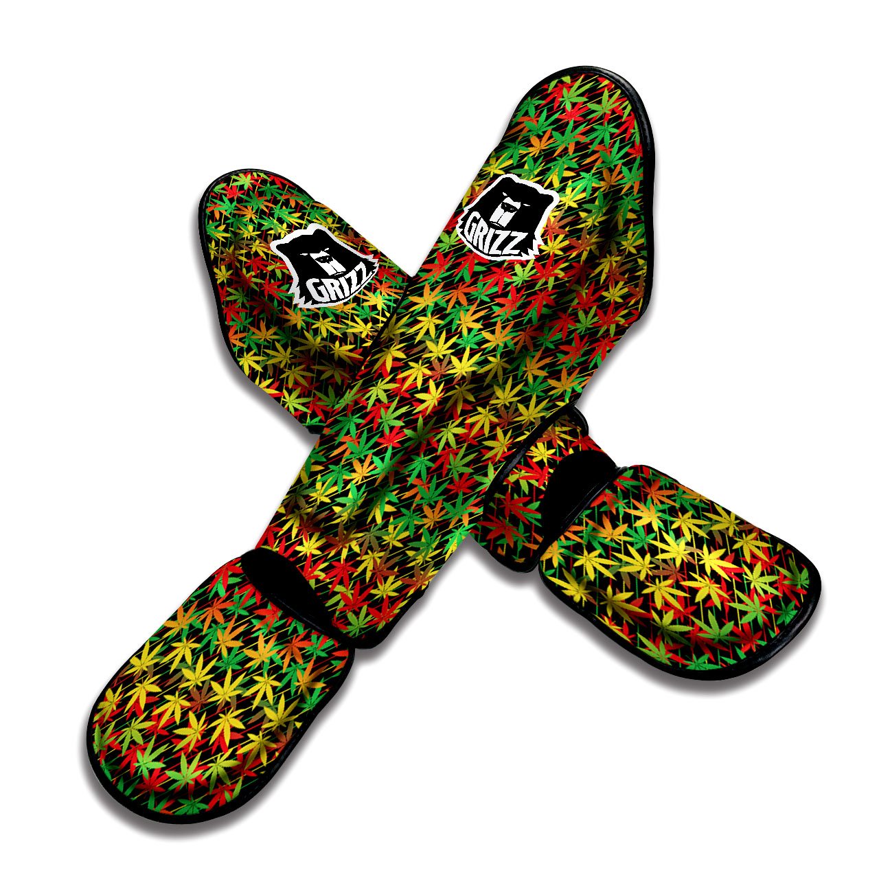 Marijuana Rasta Print Pattern Muay Thai Shin Guards-grizzshop