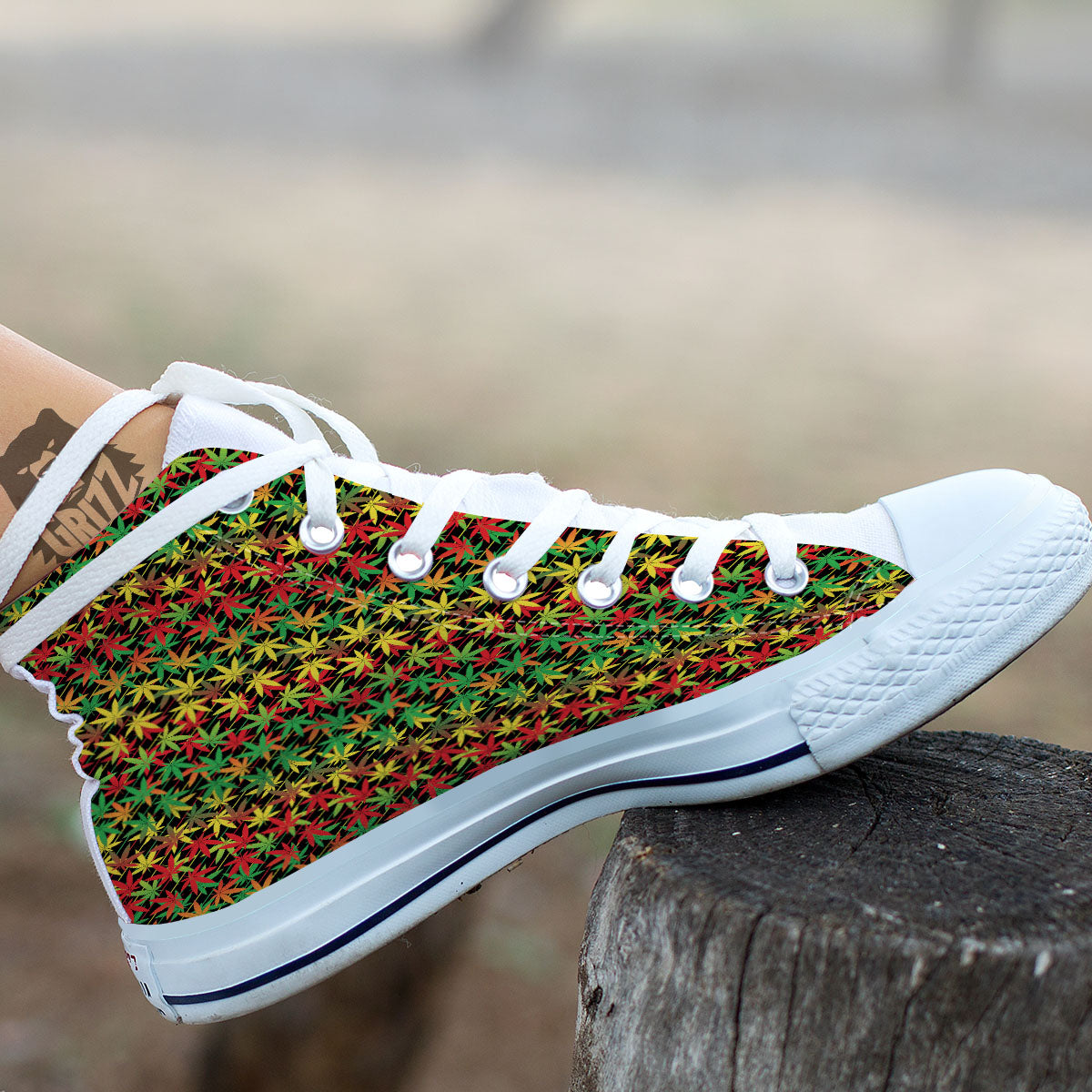 Marijuana Rasta Print Pattern White High Top Shoes-grizzshop