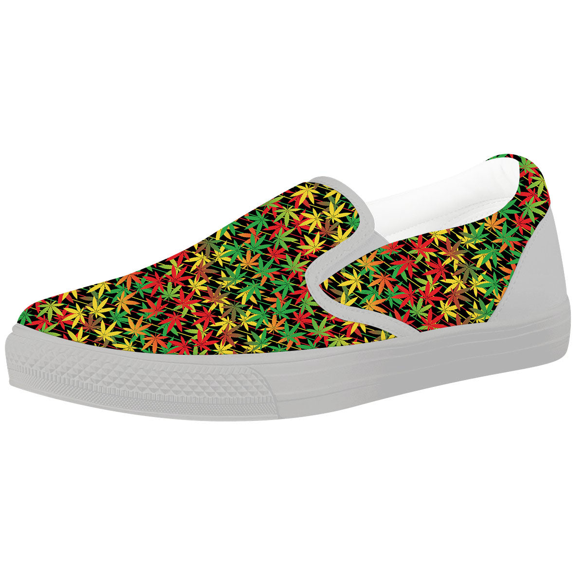 Marijuana Rasta Print Pattern White Slip On Shoes-grizzshop