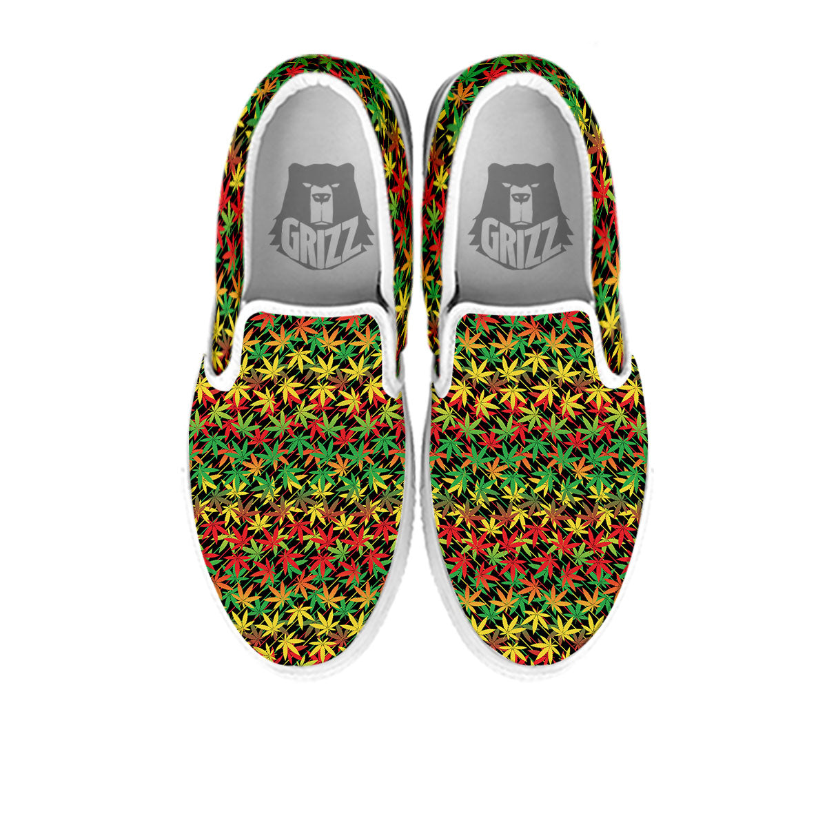 Marijuana Rasta Print Pattern White Slip On Shoes-grizzshop