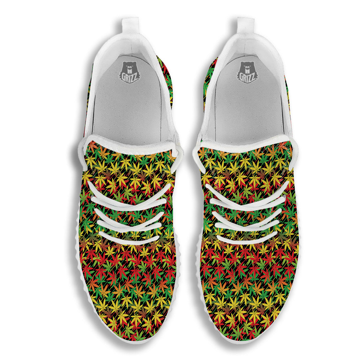 Marijuana Rasta Print Pattern White Walking Shoes-grizzshop
