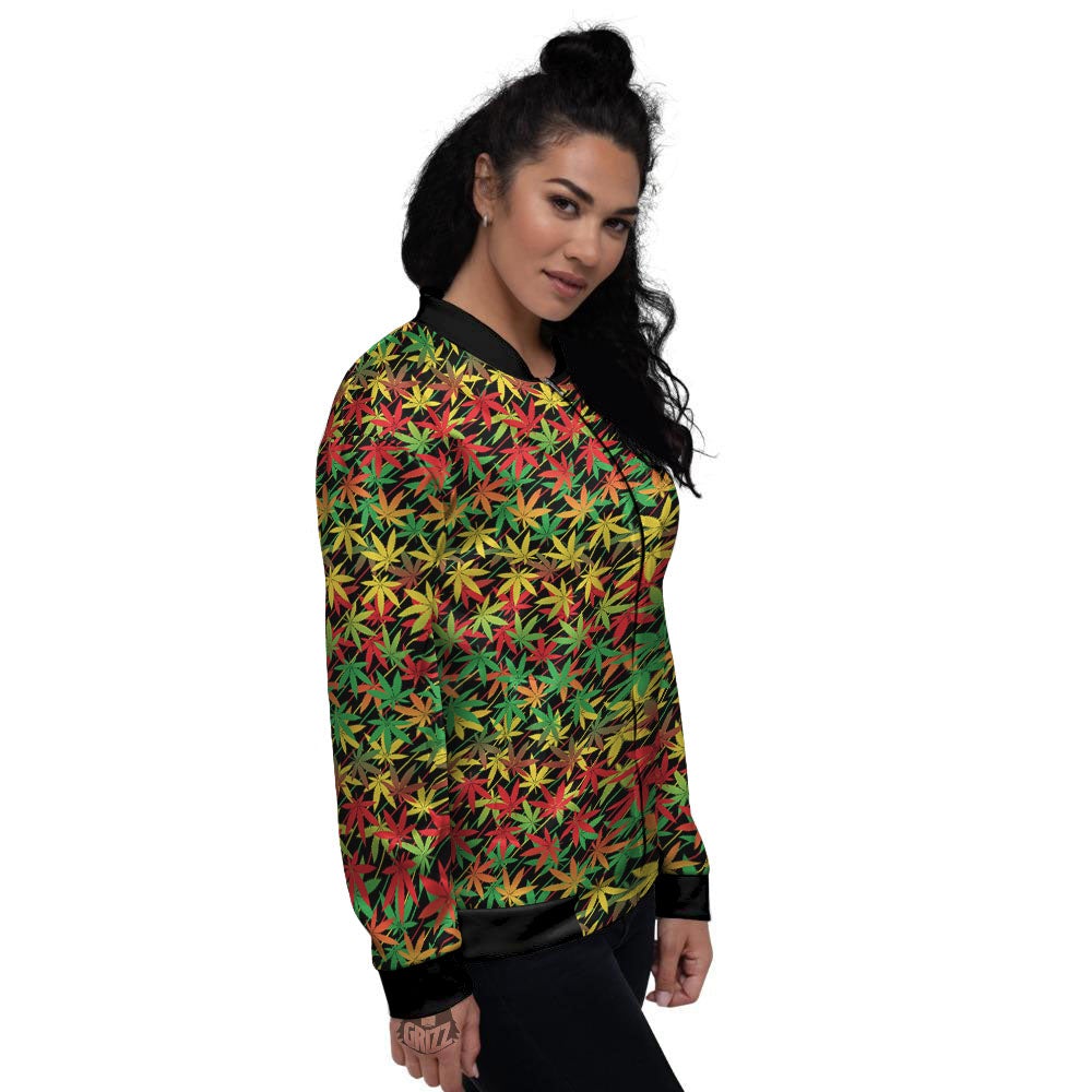Marijuana Rasta Print Pattern Women's Bomber Jacket-grizzshop