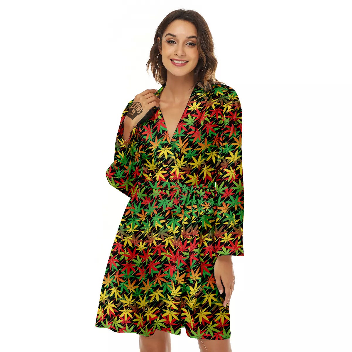 Marijuana Rasta Print Pattern Women's Robe-grizzshop
