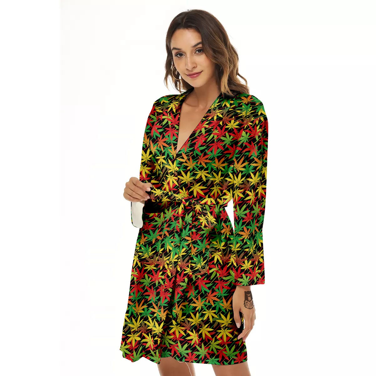 Marijuana Rasta Print Pattern Women's Robe-grizzshop