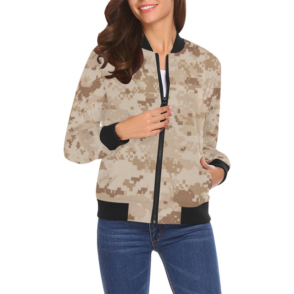 Marine Military Camouflage Camo Pattern Print Women Casual Bomber Jacket-grizzshop
