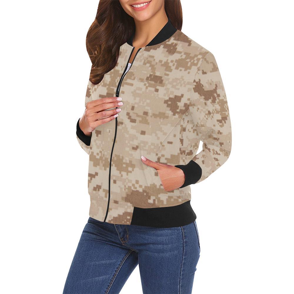 Marine Military Camouflage Camo Pattern Print Women Casual Bomber Jacket-grizzshop