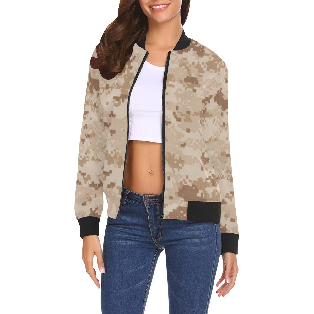 Marine Military Camouflage Camo Pattern Print Women Casual Bomber Jacket-grizzshop