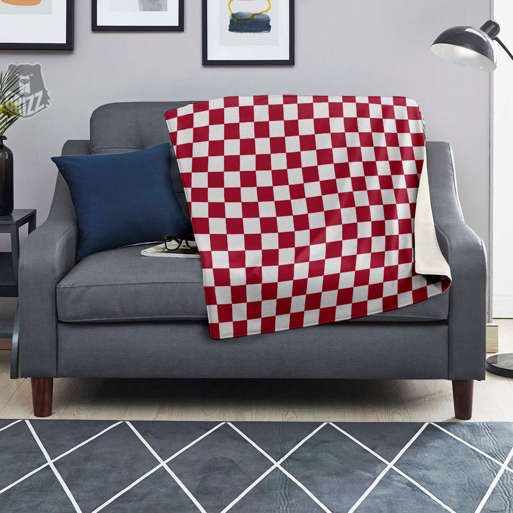 Maroon Checkered Flag Print Blanket-grizzshop