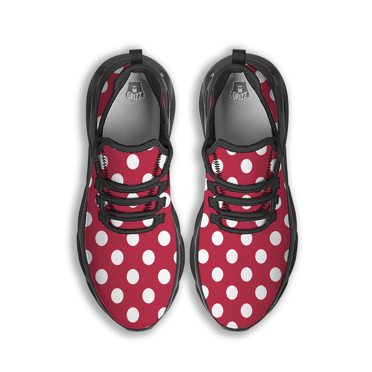 Maroon Color Polka Dot Print Pattern Black Running Shoes-grizzshop