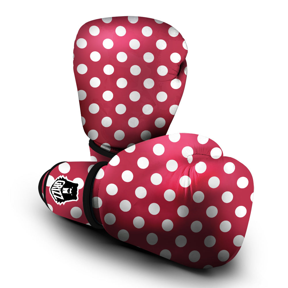 Maroon Color Polka Dot Print Pattern Boxing Gloves-grizzshop