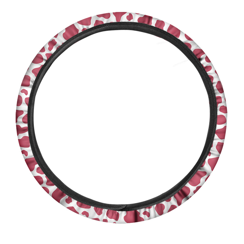 Maroon Cow Print Pattern Car Steering Wheel Cover-grizzshop