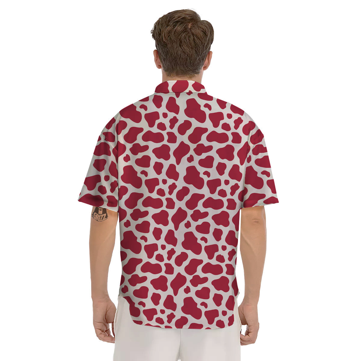 Maroon Cow Print Pattern Men's Short Sleeve Shirts-grizzshop