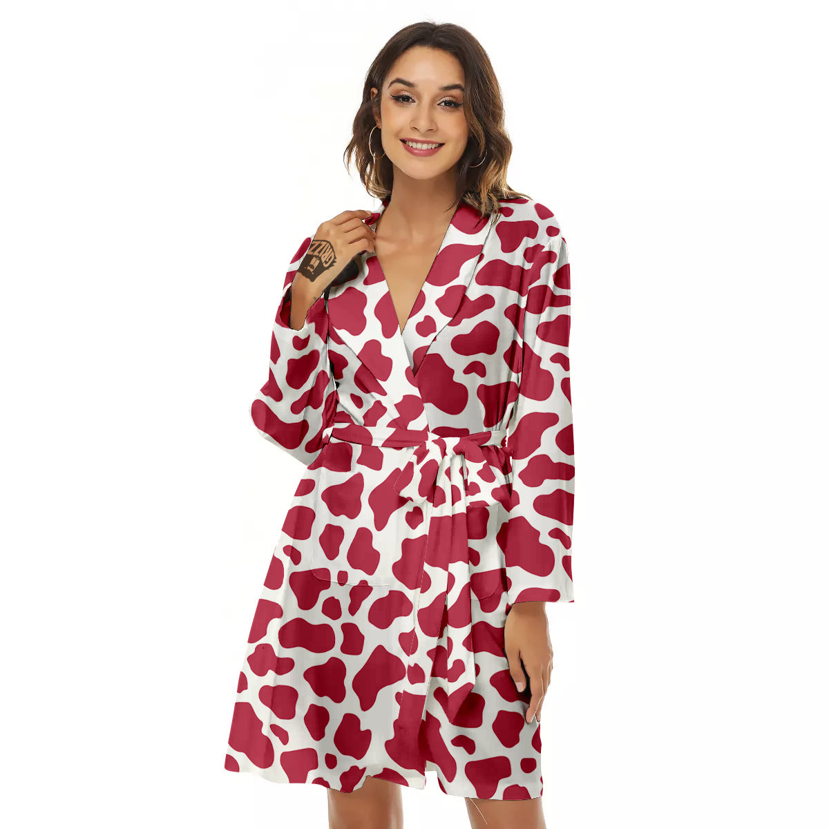 Maroon Cow Print Pattern Women's Robe-grizzshop