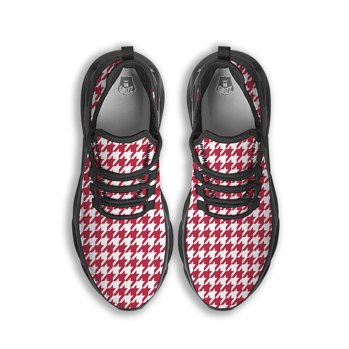 Maroon Houndstooth Print Black Running Shoes-grizzshop