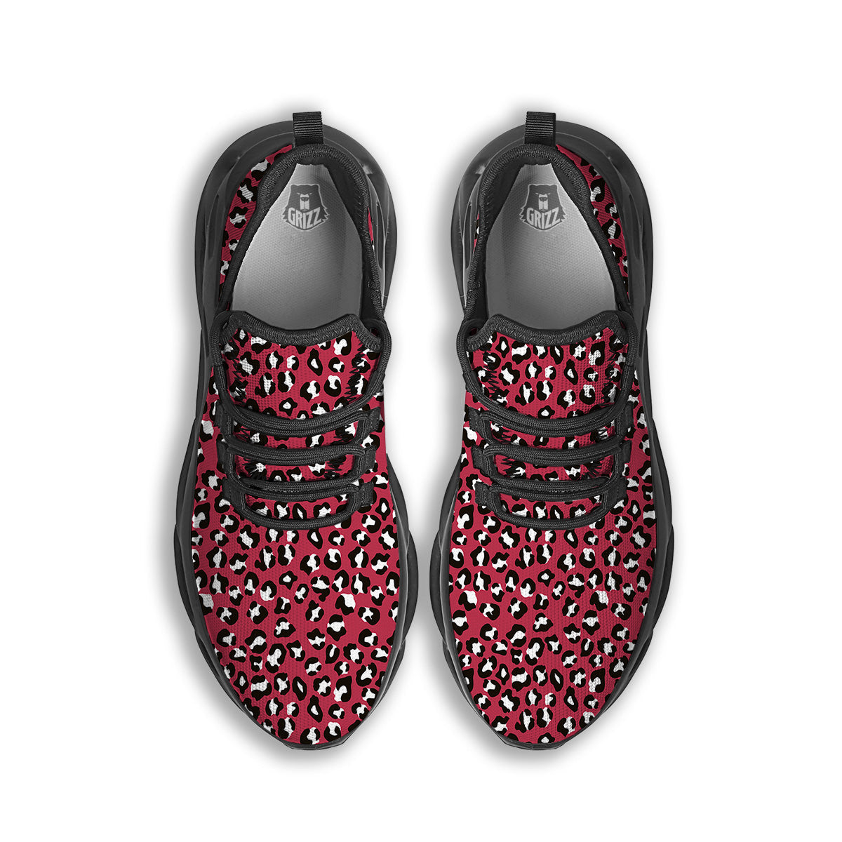 Maroon Leopard Print Pattern Black Running Shoes-grizzshop