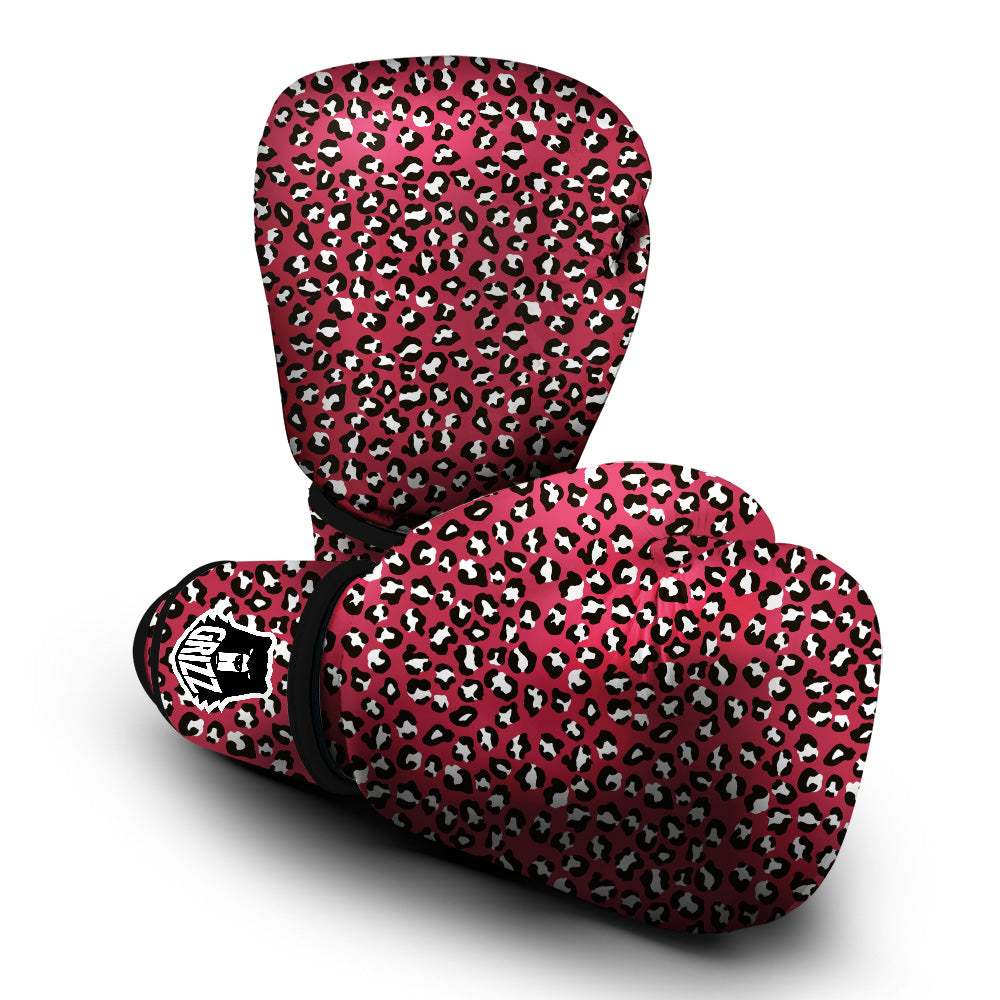 Maroon Leopard Print Pattern Boxing Gloves-grizzshop