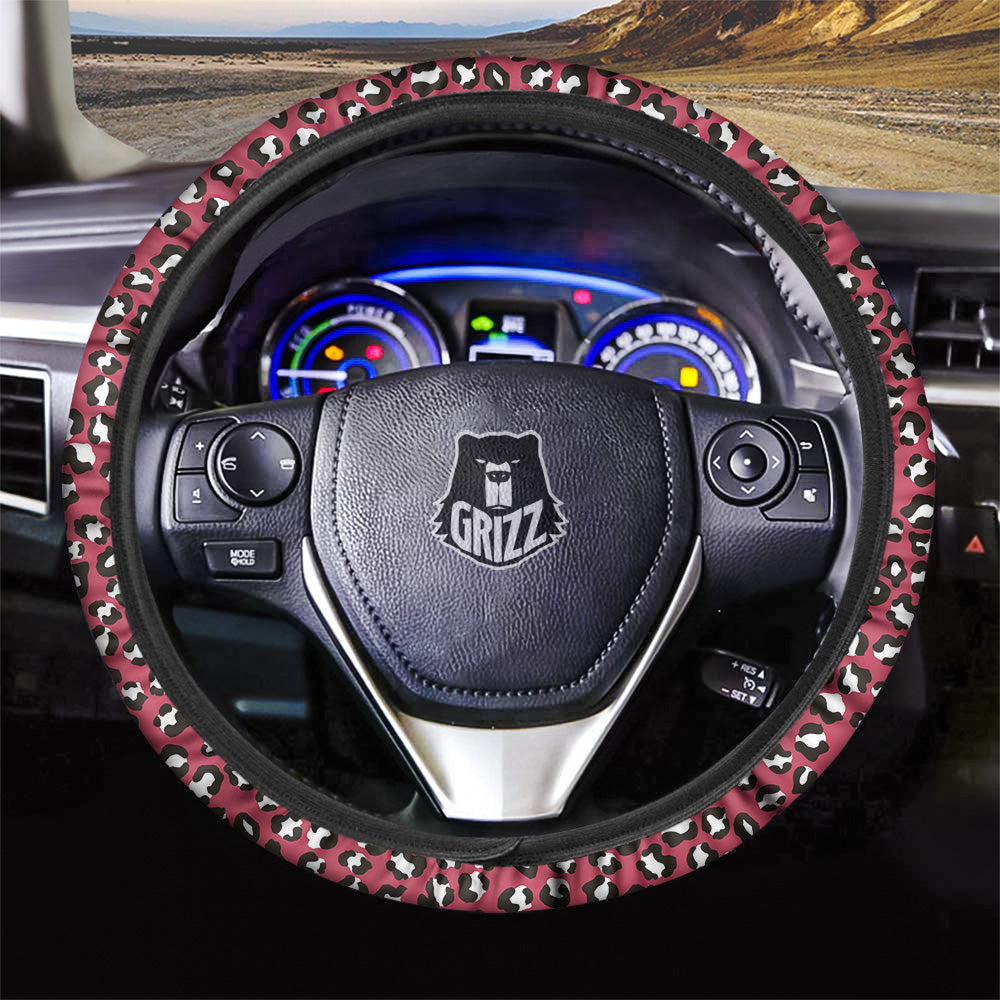 Maroon Leopard Print Pattern Car Steering Wheel Cover-grizzshop