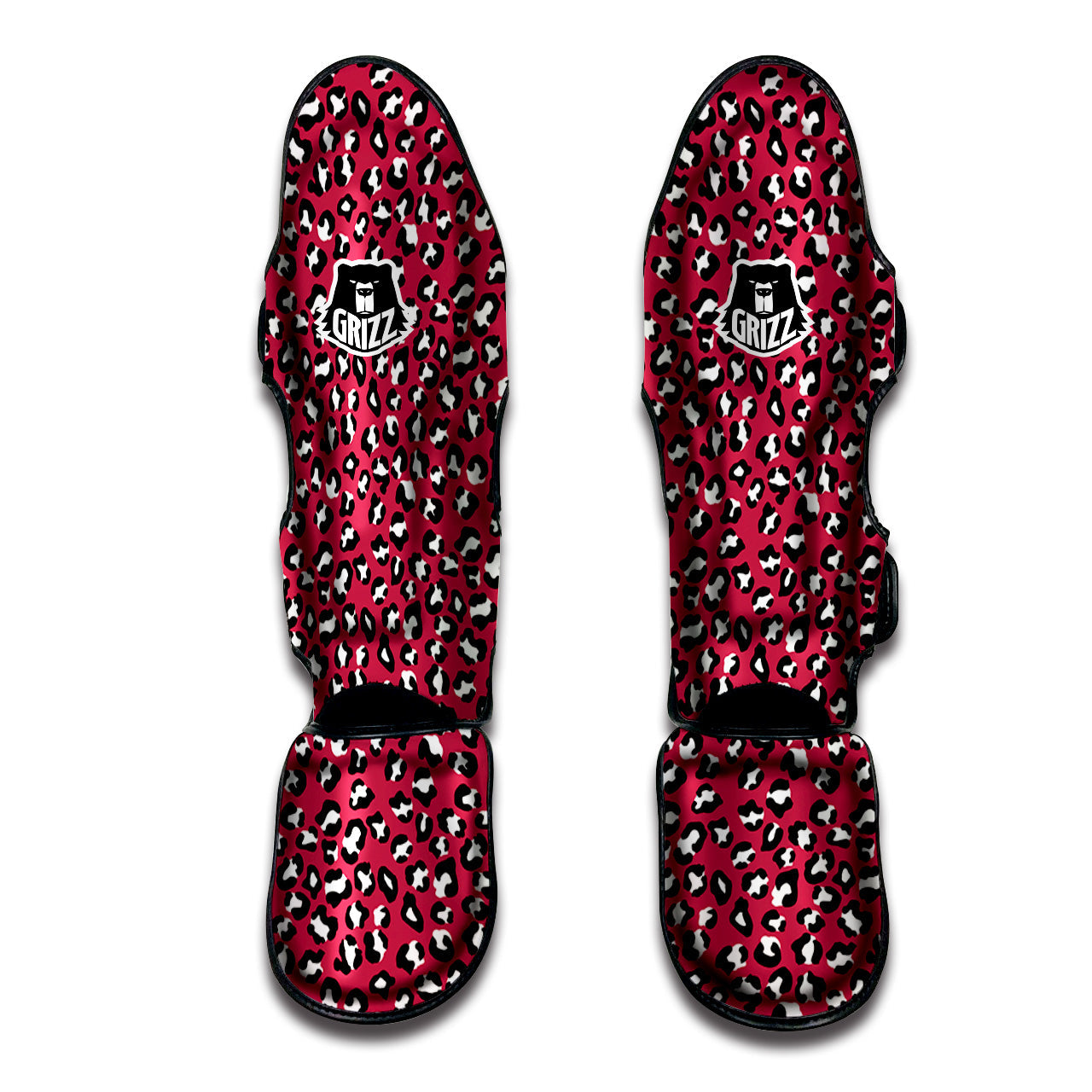 Maroon Leopard Print Pattern Muay Thai Shin Guards-grizzshop