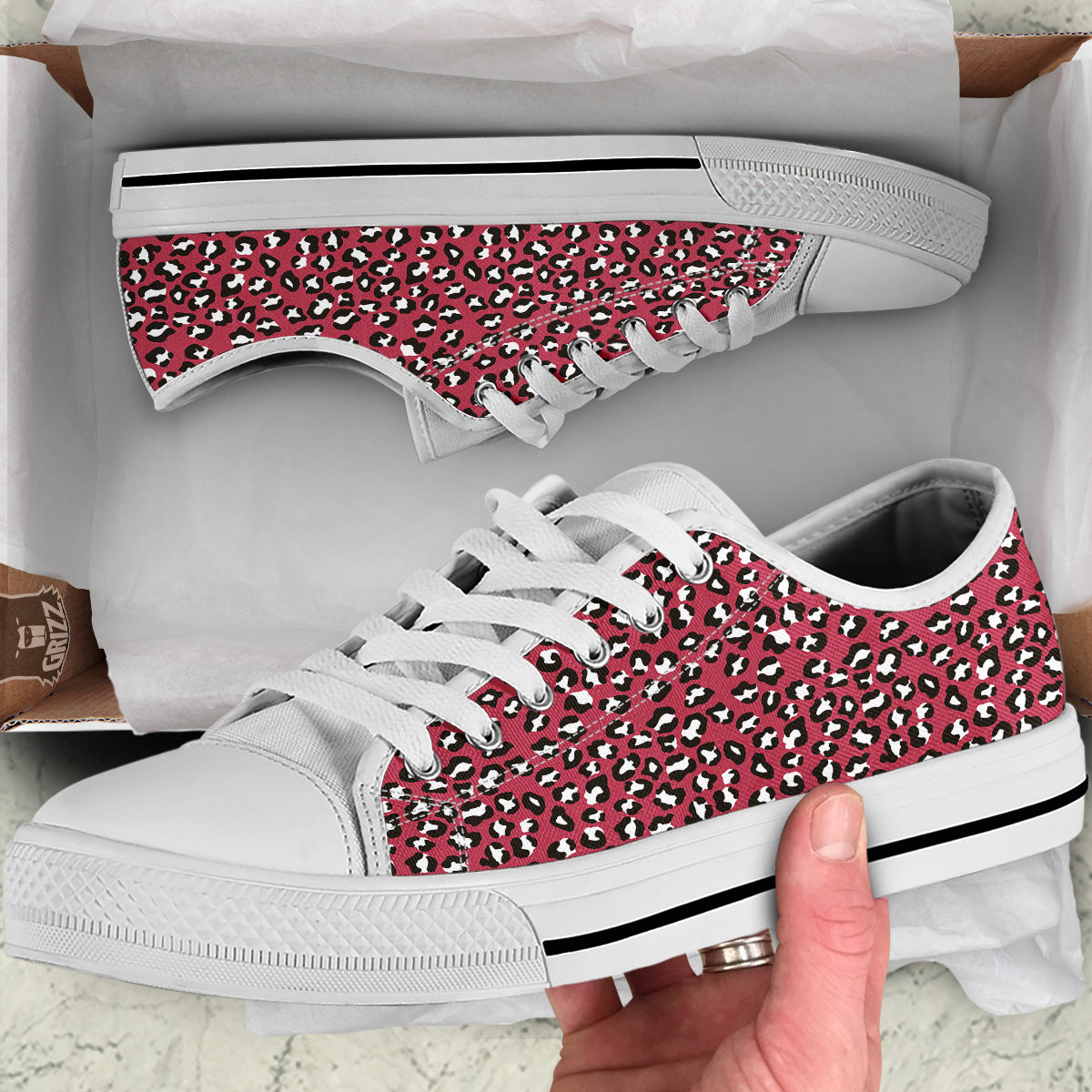 Maroon Leopard Print Pattern White Low Top Shoes-grizzshop