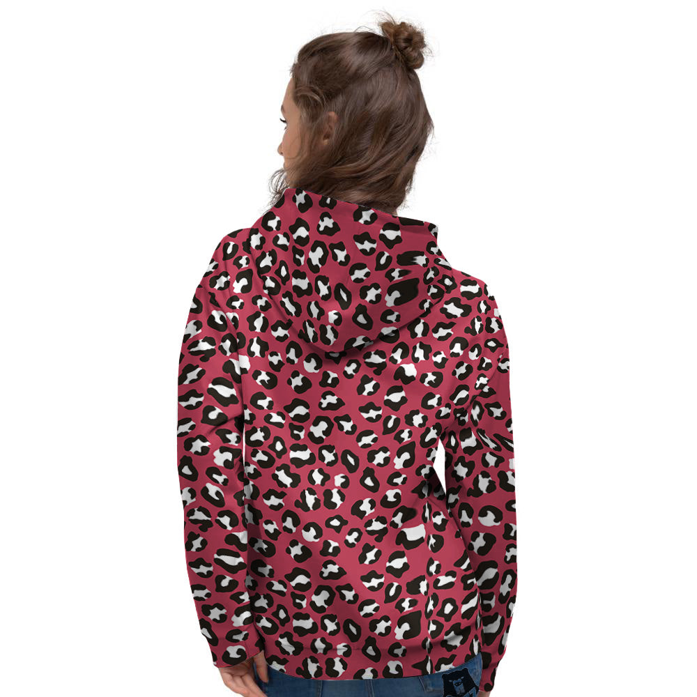 Maroon Leopard Print Pattern Women's Hoodie-grizzshop